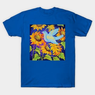 Dove in Sunflowers Illustration Art T-Shirt